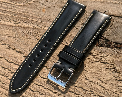 新品　伊勢丹　ISETAN CORDVANコードバン ベルト 新喜皮革　85cm コードバン レザー 新喜皮革 ブラック｜フルステッチ 時計ベルト