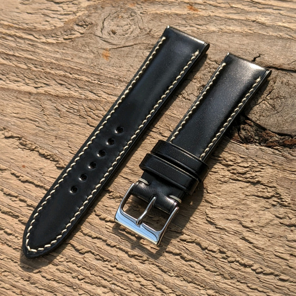 コードバン レザー 新喜皮革 ブラック｜フルステッチ 時計ベルト