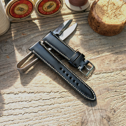 コードバン レザー 新喜皮革 ブラック｜フルステッチ 時計ベルト