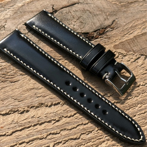 コードバン レザー 新喜皮革 ブラック｜フルステッチ 時計ベルト