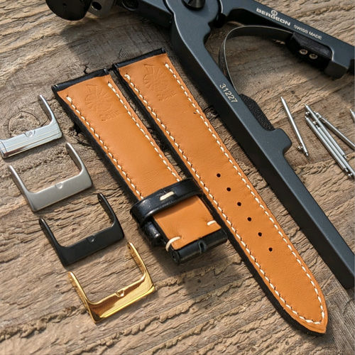 コードバン レザー 新喜皮革 ブラック｜フルステッチ 時計ベルト