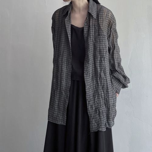 CHOYA URBAN STYLE ブラウン 茶 チェック 半袖 綿麻 リネン リゾート