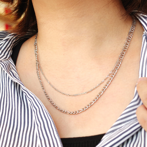 つけっぱなしサージカルステンレス2連ネックレス チェーン 金属