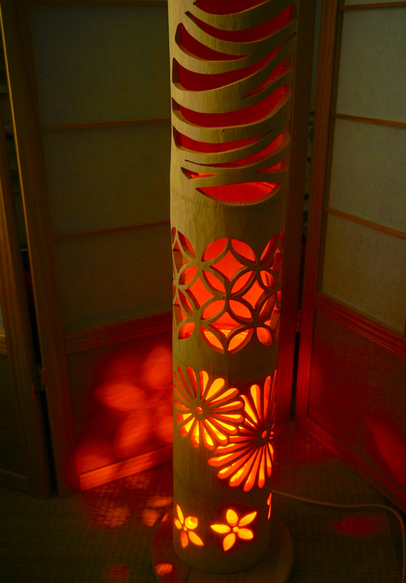 ◆両面彫◆竹灯り・竹あかり・竹灯籠　 ～～ 癒しの灯り　★波音★～～ 檻　ドライフラワー照明　置き型タイプ　STOCKROOM OSAKA EI1233121622(9425円)