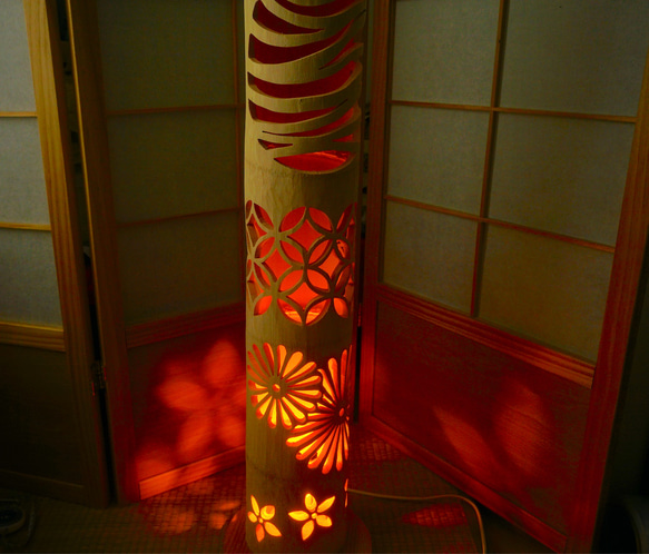 ◆両面彫◆竹灯り・竹あかり・竹灯籠　 ～～ 癒しの灯り　★波音★～～ 檻　ドライフラワー照明　置き型タイプ　STOCKROOM OSAKA EI1233121622(9425円)