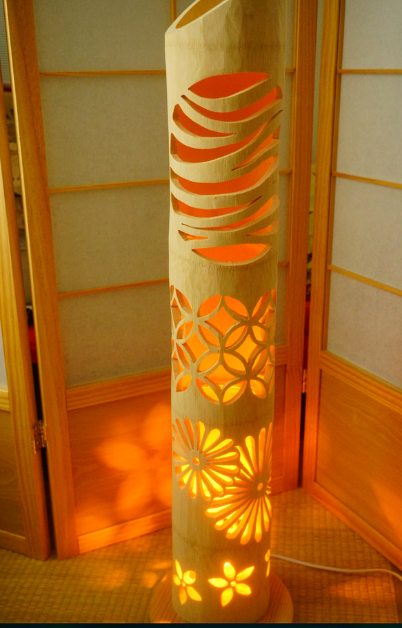 ◆両面彫◆竹灯り・竹あかり・竹灯籠　 ～～ 癒しの灯り　★波音★～～ 檻　ドライフラワー照明　置き型タイプ　STOCKROOM OSAKA EI1233121622(9425円)