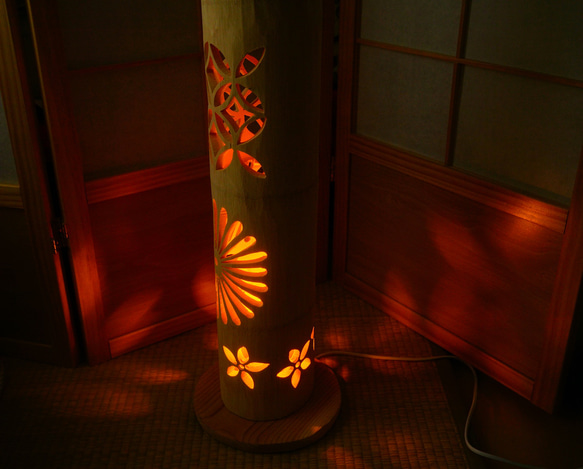 ◆両面彫◆竹灯り・竹あかり・竹灯籠　 ～～ 癒しの灯り　★波音★～～ 檻　ドライフラワー照明　置き型タイプ　STOCKROOM OSAKA EI1233121622(9425円)