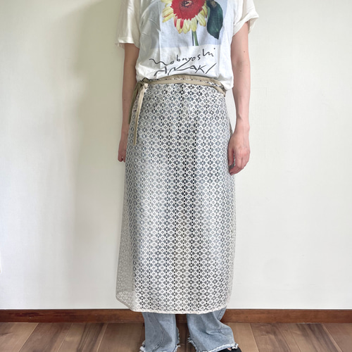 タグ付美品　MUVEIL ラップスカートL レース　花柄プリント　裏地有　ロゴ タグ付美品 MUVEIL ラップスカートL レース 花柄プリント 裏地有