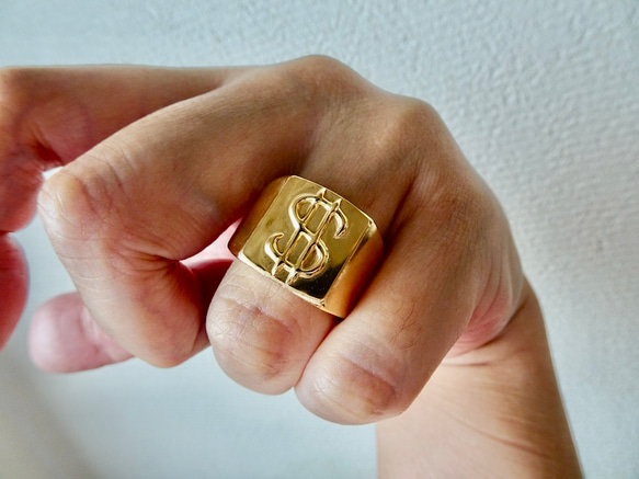 仁尾彫金『ドルマーク、プレート、ゴールド印台リング 仁尾彫金『ドルマーク、プレート、ゴールド印台リング