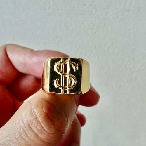 仁尾彫金『ドルマーク、プレート、ゴールド印台リング 仁尾彫金『ドルマーク、プレート、ゴールド印台リング