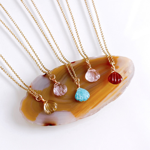 特集掲載《選べる天然石》シェル 貝殻 ネックレス 14kgf 誕生日 ギフト