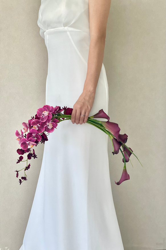 ピンク胡蝶蘭♪バレリーナブーケ ウェディングブーケ ブートニア付き ウェディングブーケ