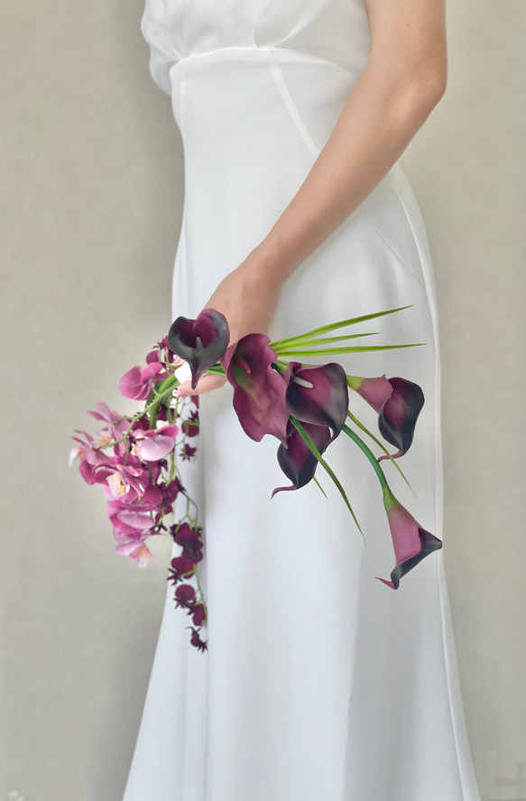 ピンク胡蝶蘭♪バレリーナブーケ ウェディングブーケ ブートニア付き ウェディングブーケ