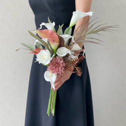 ピーチ　バーガンディ　胡蝶蘭　ウェディングブーケ　アーティフィシャルフラワー造花 ピーチバーガンディ胡蝶蘭♪ウェディングブーケ アーティフィシャル