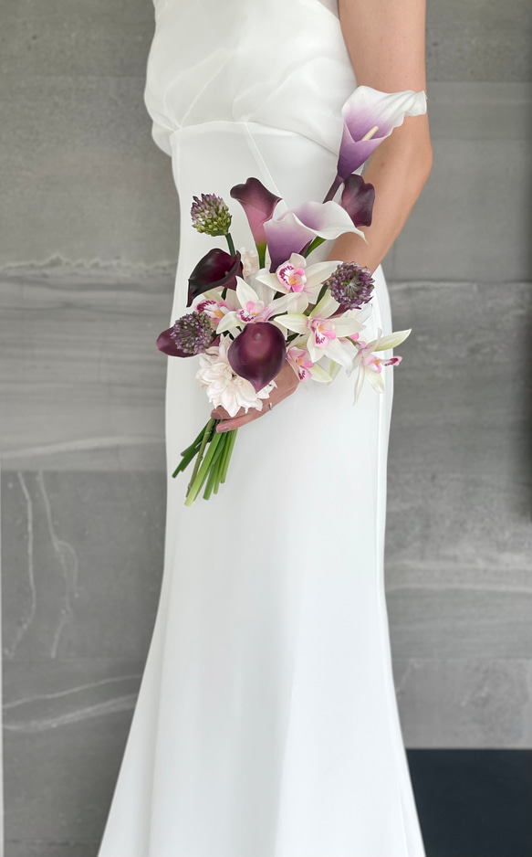 淡パープルカラー♪アームブーケ ウェディングブーケ ブートニア付き ウェディングブーケ
