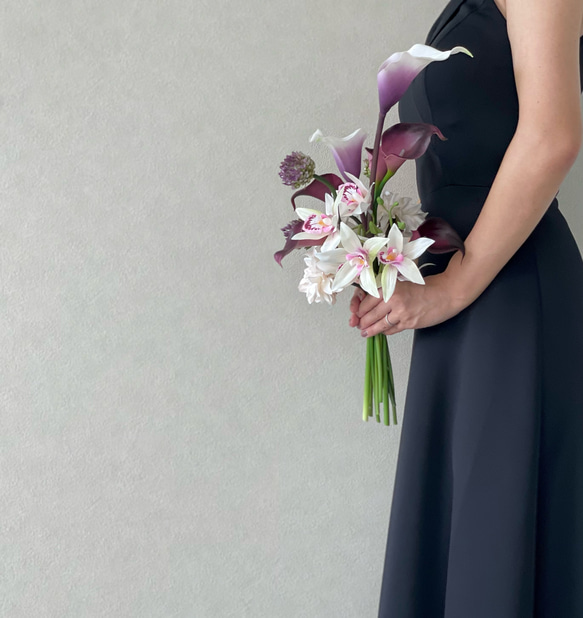 淡パープルカラー♪アームブーケ ウェディングブーケ ブートニア付き ウェディングブーケ