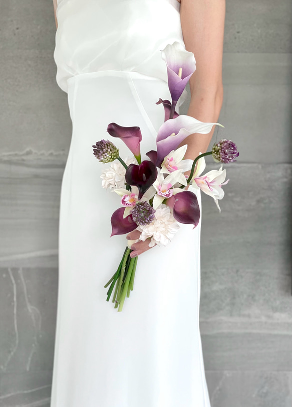 淡パープルカラー♪アームブーケ ウェディングブーケ ブートニア付き ウェディングブーケ
