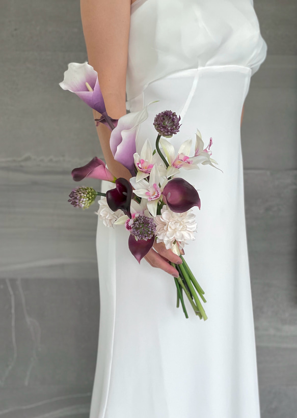 淡パープルカラー♪アームブーケ ウェディングブーケ ブートニア付き ウェディングブーケ