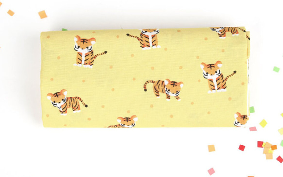 韓国製 動物柄 虎柄 可愛い虎 クレヨンタイガー 生地 コットン100％シーチング Baby Tiger 2枚目の画像