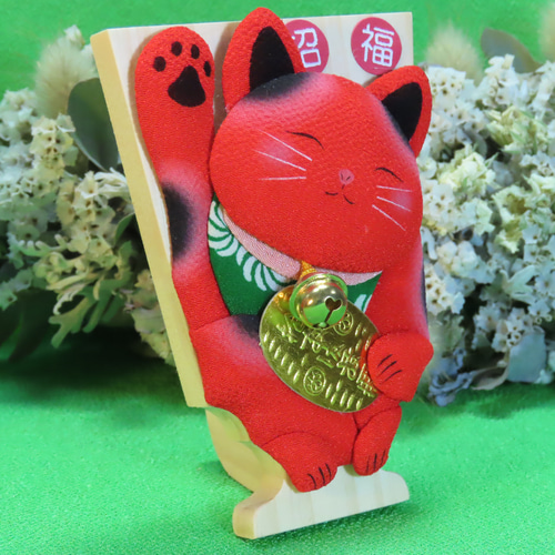 押絵招き猫 手作りミニ押絵羽子板置物 【小判Ver.】新色 赤 招き猫
