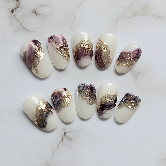 KOIZUMI ネイルアート用品 ホワイト/ローズゴールド サイズオーダー】ローズピンク/ネイビーインク×ゴールドの大人華やか