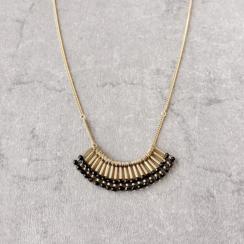 ハンドメイド ブラック ビーズ フリンジ ネックレスとイヤリング セット it-6809ed8c861c4-1200.jpg