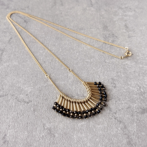 ビーズ タッセル フリンジ ネックレス ブラック ネックレス