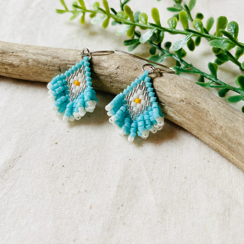 mini ターコイズカラー デリカビーズ フリンジピアス/イヤリング