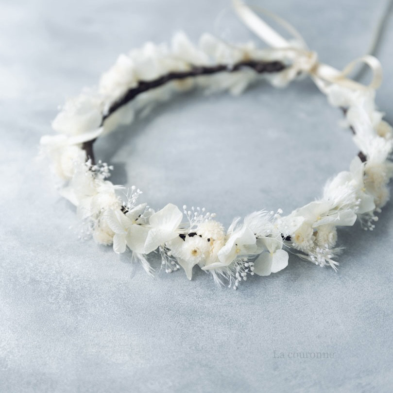 (子供用)ふわもこホワイトフェザーの細み花冠