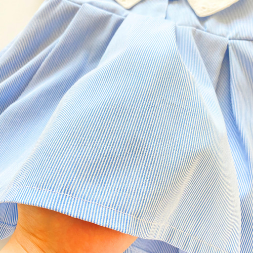 ワンピース 1着限定 日本製 綿 水色 ストライプ 襟付き 半袖