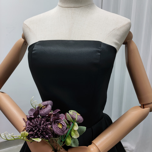 送料無料！カラードレス パフスリーブ 編み上げ ブラック 前撮り  