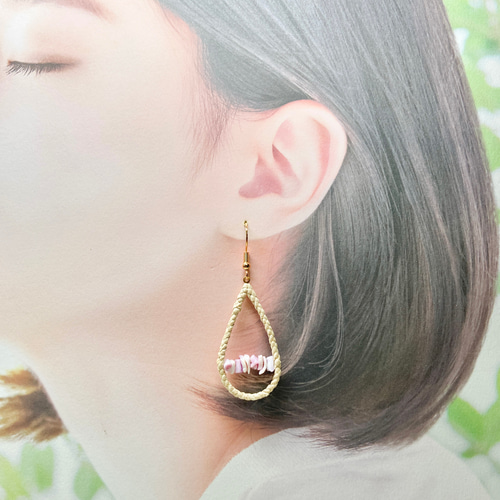 ハワイ ラウハラ シェル 貝殻 ピアス 16金ゴールド (イヤリング 金属