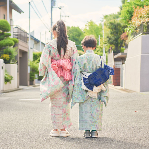 ウィリアムモリス パステルカラー浴衣 ミントグリーン✖️サーモン  