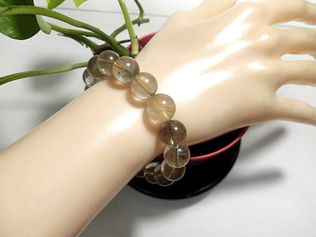 天然石 ルチルクォーツ11.9mm～12.6mm玉ブレスレット 内周19.5cm  　　240101547