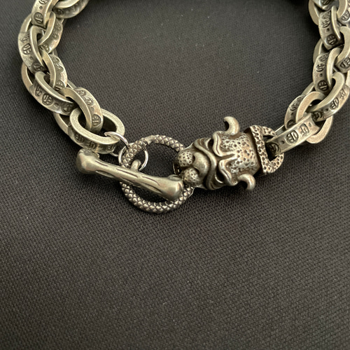 シルバー925（燻し加工） チェーンブレスレット 犬モチーフ