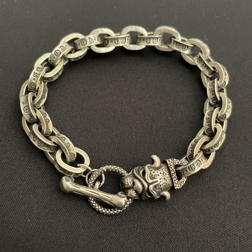 真鍮無垢 シルバーメッキ ブレスレット 犬 燻し加工 ヴィンテージ