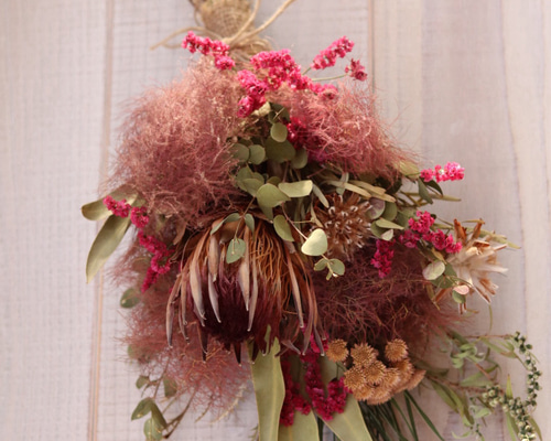 スモークツリーとプロテアのブーケ・スワッグ☆ワイルドフラワー