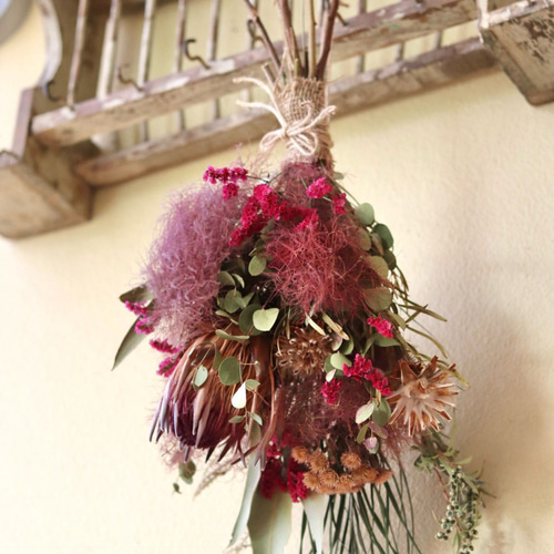 スモークツリーとプロテアのブーケ・スワッグ☆ワイルドフラワー
