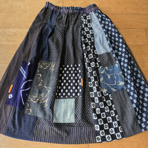 着物リメイク 手作り 絣 パッチワーク スカート ロングパンツ