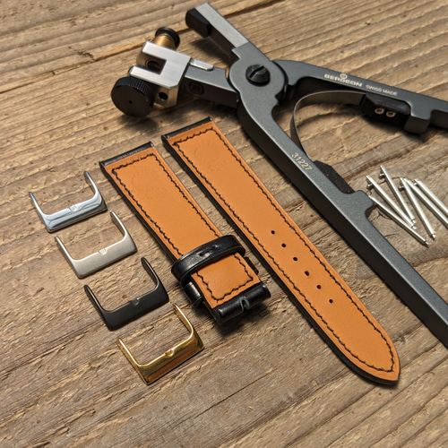 コードバンレザー新喜皮革 ブラック | ボックスステッチ 時計ベルト