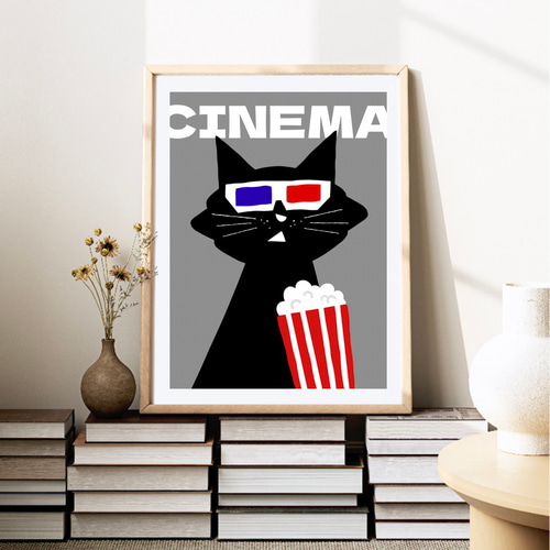 北欧 風 インテリア アート ポスター【 Kuroneko 3D cinema