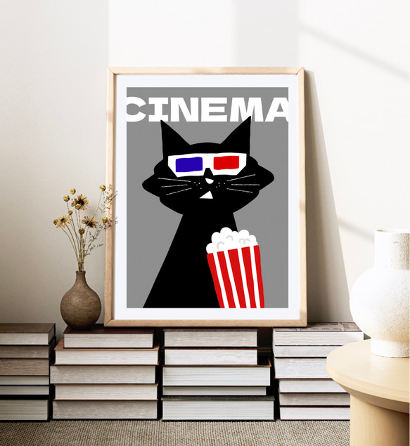 北欧 風 インテリア アート ポスター【 Kuroneko 3D cinema