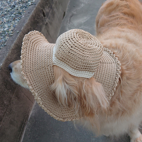 大型犬の帽子 麦わら帽子風☆コーンシルク ペット服・アクセサリー Na