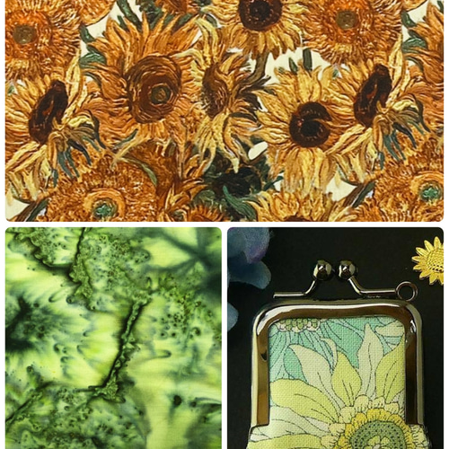 ゴッホ長尺リバーシブル半幅帯「ひまわり」直輸入生地（共布半衿とちび