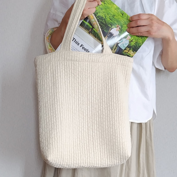 縦型ヌビバッグ ポーチ付き 韓国キルト シンプル お仕事用 A4サイズ