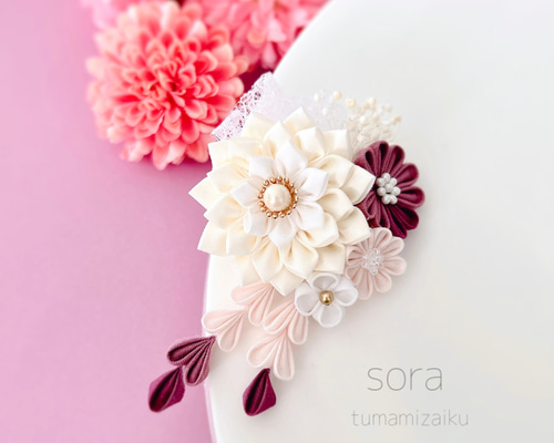 つまみ細工髪飾り【ピンク】浴衣 着物 和装 花火大会 祭り 七五三