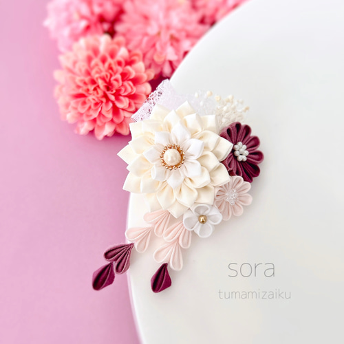 つまみ細工髪飾り【ピンク】浴衣 着物 和装 花火大会 祭り 七五三  