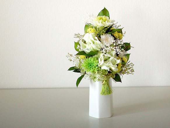 【仏花】再販3＊クチナシを使用した緑＆白系仏花（トールタイプ）【供花】