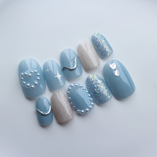 【オーダー】ネイルチップ くすみブルー クロム y2k オーダー】ネイルチップ くすみブルー クロム y2k オーダー】ネイル