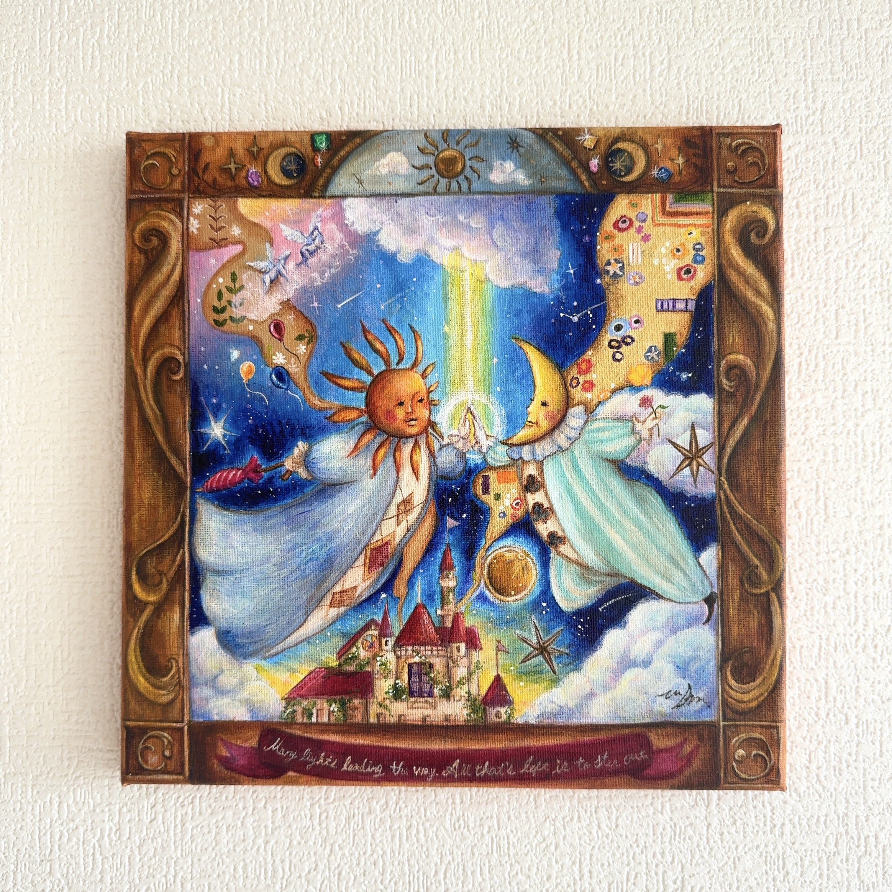 太陽に向かって】絵本の様な絵アクリル絵画アートの原画販売です(^^)